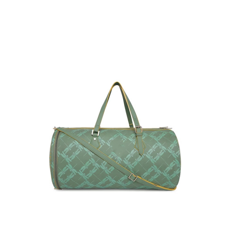 Green Printed Leather Duffel Bag